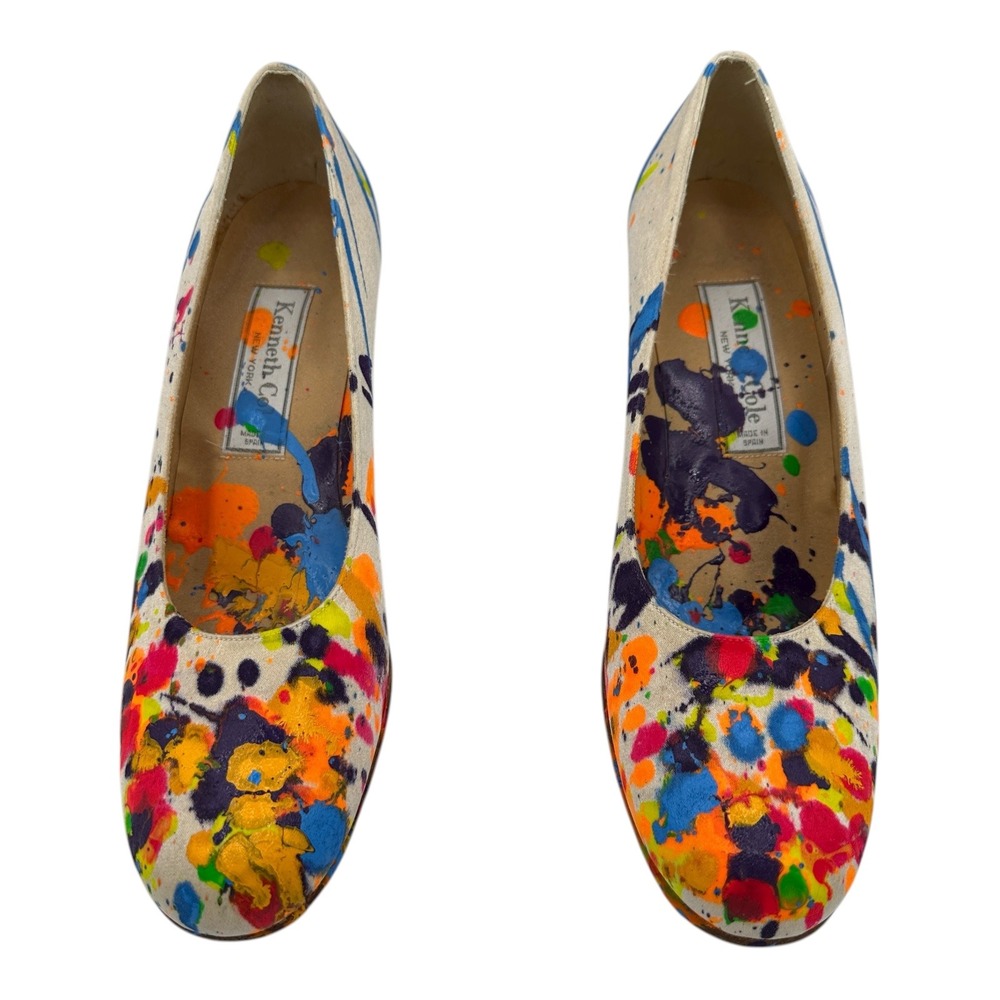 Kenneth Cole New York Paint Splatter Heel Shoes Women Size 8 AA Spain